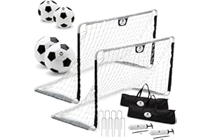 Morvat Kids Soccer Goal Set With Metal Poles, Backyard & Indoors Portable Lightweight Training Equipment Premium 48”x30” Net, 2 Size Soccer Balls, Pump, Storage Bag – Black/White, Pink/Purple, Rainbow
