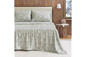Great Bay Home Flannel Sheet Set Full Size - 100% Turkish Cotton, Double-Brushed, Lodge-Printed Bed Sheets - Ultra-Soft, Cozy, 4-Piece Bedding Set (Enchanted Woods - Blue)