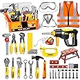 Deejoy Tool Set with Tool Box & Electronic Toy Drill, Pretend Play Kids Construction Kits for Kids Ages 3-5 Years Old, Toddler Boy Toys(Orange)