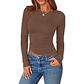 PRETTYGARDEN Womens Long Sleeve Shirts 2026 Fall Trendy Crewneck Slim Fit Asymmetrical Going Out Tops Ruched Tee Y2k Clothes