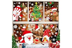 ENWOKRAN Christmas Window Stickers 267pcs Christmas Decals Reusable Double Sided Printed Self Adhesive Window Decorations Santa Claus,Moose,Snowman,Dwarfs,Xmas Tree and Snowflakes Window Clings,10 Sheet