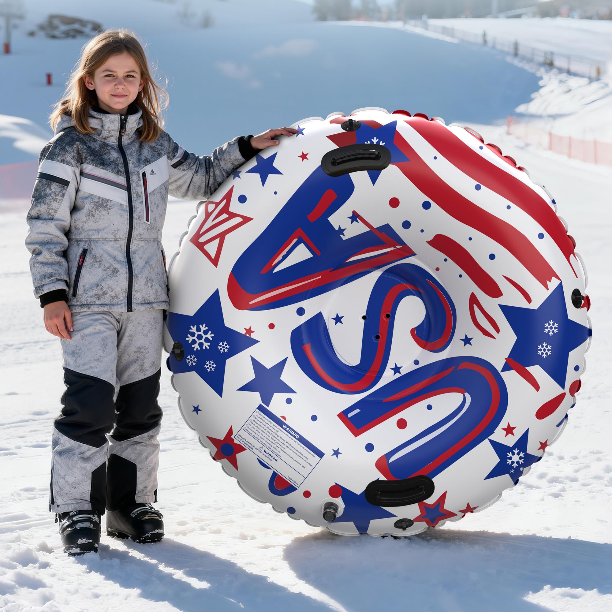 Photo 1 of SEETOHOME 47 Inch Heavy-Duty Inflatable Snow Tube Sled with Towable Leash, Cold-Resistant Snow Tubes for Sledding with Triple-Layer Bottom & Sturdy Handles Winter Outdoor Snow Toys