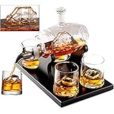 Bezrat Whiskey Decanter Barrel Set - 1000ml Liquor Dispenser - 4 Glasses - Ship in a Bottle Bar Gifts