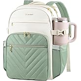 VANKEAN Laptop Backpack for Women with Pouch Pocket for Large Capacity Tumbler, 15.6 Inch Laptop Computer Bag Travel Backpack Purse,Waterproof Work Business College Teacher Bags, Beige-Light Green