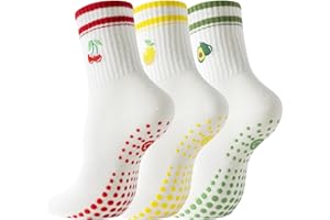 BONANGEL Pilates Socks with Grips for Women, 3 Pairs Womens Non Slip Grippy Cute Cotton Yoga Ballet Barre Workout Socks