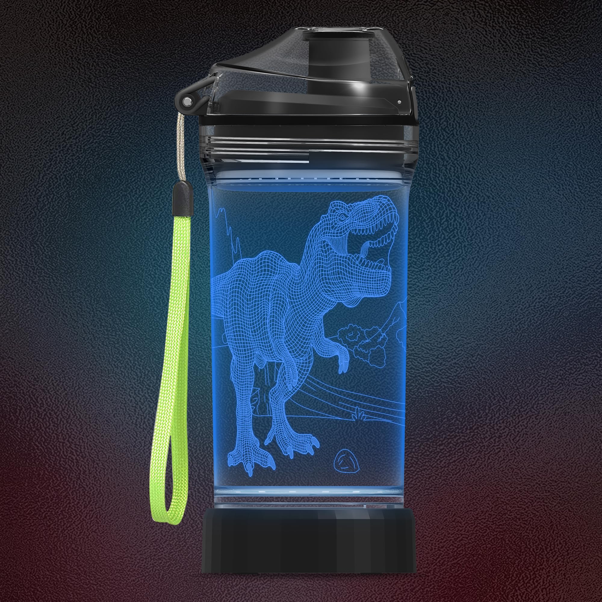 CoolGift Mart Dinosaur Water Bottle - Light Up 3D T-Rex Design - 14oz Tritan BPA Free - Gift for 4 5 6 7-Year-Old Boys Girls- Kids Drinking Cup - Christmas Holiday