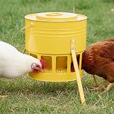 KOL Metal Chicken Feeder 20lbs Capacity with 12 Ports | for Coops &amp; Outdoors, Chick-Friendly Powder Coated Rust-Proof Design &amp; Smooth Edges for Safe Feeding (Yellow)