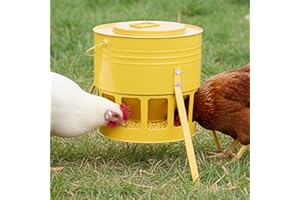 KOL 20lbs (9kg) Galvanized Steel Chicken Feeder with 12 Feeding Ports – Outdoor Ground Homestead Poultry Feed Dispenser for C