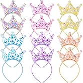 Juexica 12 Pack Princess Party Favors Princess Crowns Headband Decorations Glitter Sequin Headband for Birthday Proms Gifts(Multi Colors,Sequin)