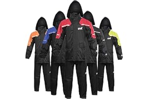 HWK Motorcycle Rain Suit for Men and Women, Two-Piece Waterproof Motorcycle Rain Gear with Reflective Jacket and Pants, All-Season Weatherproof Protection for Riding, Red, X-Large