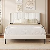 Queen Size Bed Frame with Vertical Chanel Tufted Headboard and Wingback, Upholstered Platform Bed, Strong Wooden Slats, Easy Assembly, Noise Free, No Box Spring Needed, Beige Velvet