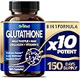 GriMed Glutathione 11,200mg - X10 Power with Milk Thistle, NAC, Collagen, Vitamin C - Cellular Wellness, Radiant Skin - USA Made & Tested (150 Count (Pack of 1))