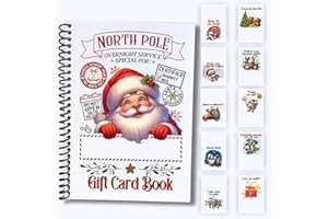 FEATHERSTONE MOTIFS Christmas Gift Card Book 5x7 inches with Stickers, 10 Page Soft Cover Spiral Bound with Protective PVC Cover, and 20 Double Sided Sticky Dots - 8 Different Cover Design Options (Santa North Pole)