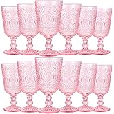 Eaasty Wine Glasses Set of 12 Vintage Goblet 9 oz Vintage Colored Glass Goblet Beverage Stemmed Glass Cups Romantic Embossed Glassware for Wedding Party Holidays Anniversary (Pink)