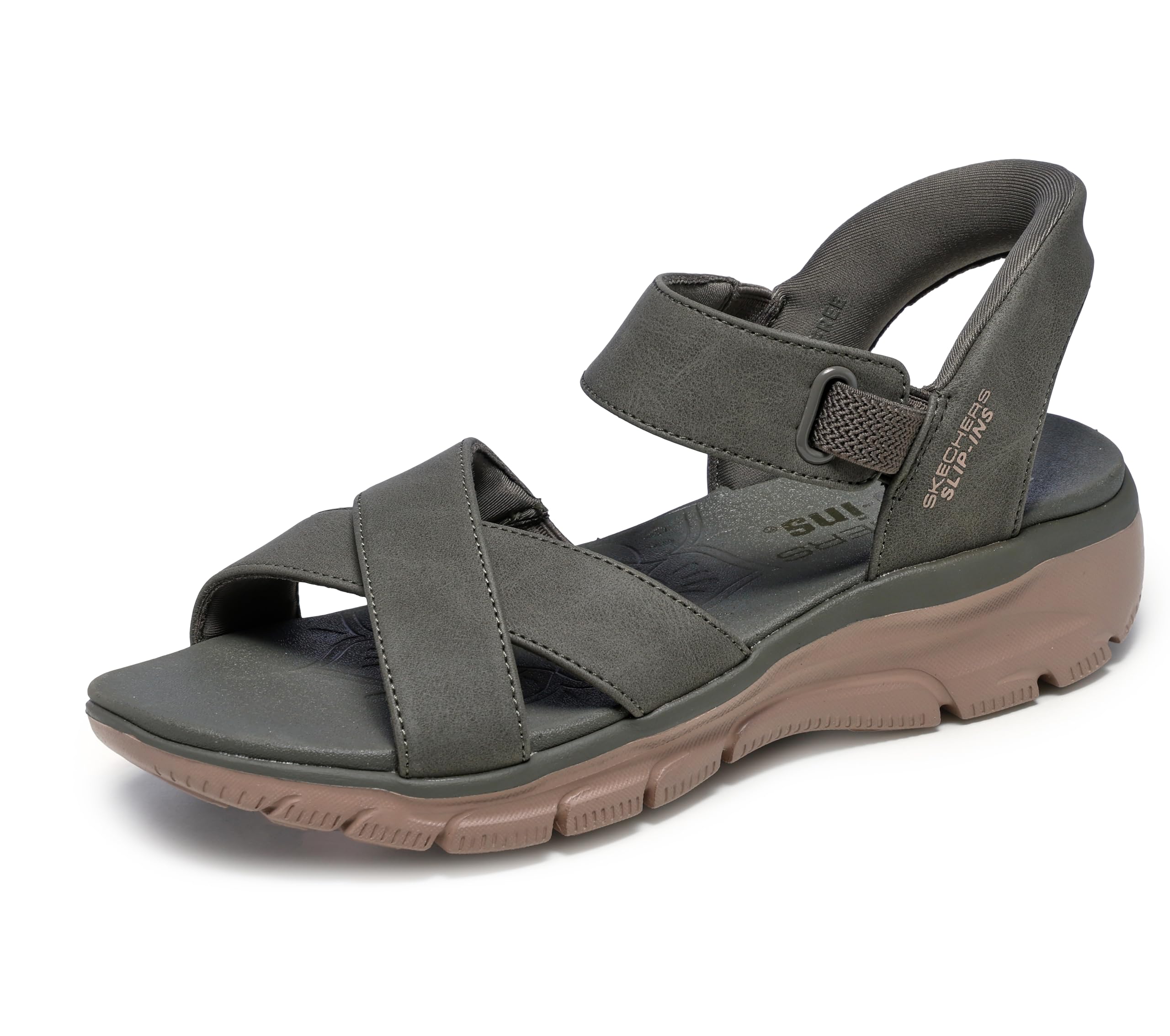 Photo 1 of Skechers Women's EASY GOING - SOMEWHERE SUNNY, Hands Free Slip-Ins Cross Band Sandal, Olive, 6M