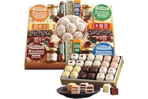 The Wisconsin Cheeseman 21 Favorites Food Gift Box with Assorted Summer Sausage Meats & Cheese Bricks w/Incredible Petits Fours Gourmet Mini Layer Cakes Dessert Cake Assortment Gift