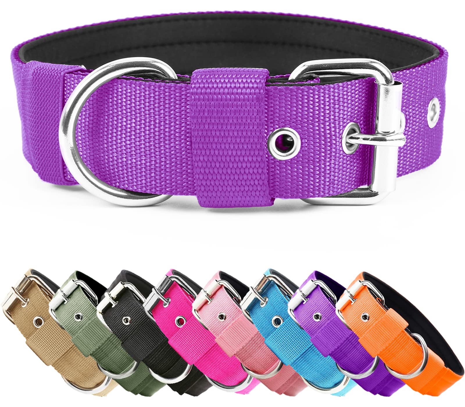 Heavy Duty Tactical Dog Collar - 1.5" Width Military Durable Thick Nylon with Adjustable Metal Buckle Working Training K9 Collar for Small Medium Large Dogs Purple M