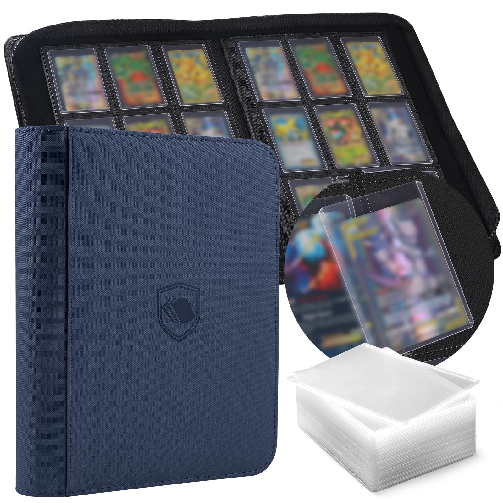 Toploader Binder, Holds 360 Toploaders, 100 Toploaders INCLUDED, 9-Pocket PU Cover Top Loader Binder for 3" x 4" Rigid Toploaders, Ringless Double-Sided Toploader Card Binder for TCG, Sport Cards