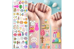 BACKTOPEIA Easter Temporary Tattoos - Easter Party Decorations Stickers Easter Party Favors Accessories Supplies Eggs Hunt Bunny Basket Rabbit Suitable For Kids Teens Youth Adult Gift Idea 4 Sheets - 50Pcs