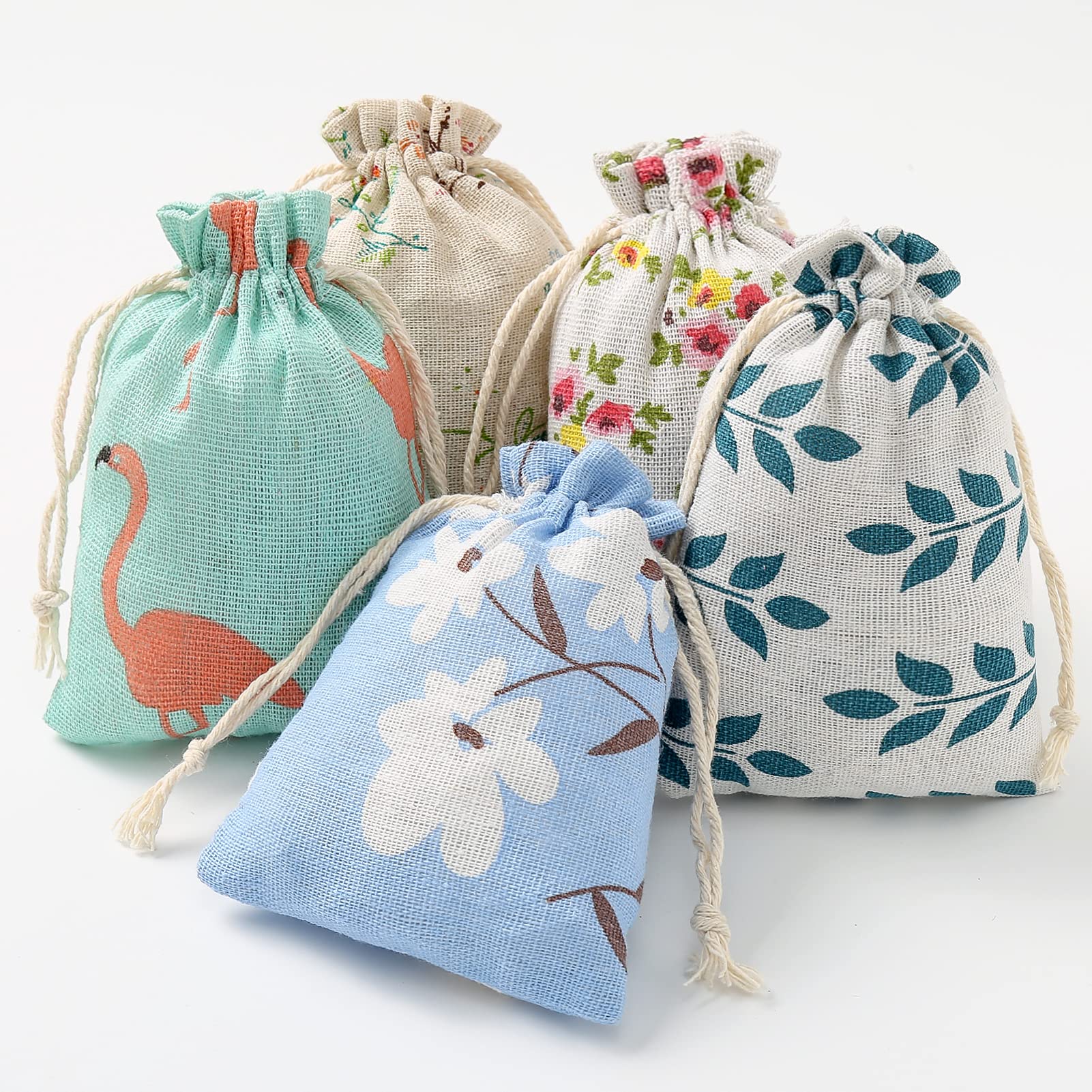 DAHI 25pcs Cotton Burlap Drawstring Bags, 10x14cm Reusable Muslin Bag Small Gift Bags for Wedding Party and Festivals, Craft Gift Bags(mix)