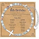 WIKHIA Happy Birthday Gifts for Girls, Christian Cross Beaded Bracelets as 6 7 8 9 10 11 12 13 14 16 18 21 Year Old Birthday Gift Ideas, Adjustable Cross Bracelet as Bday Gifts for Her Kids Teens