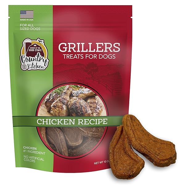 COUNTRY KITCHEN CHICKEN GRILLERS DOG TREATS, HIGH PROTEIN, LOW FAT, NO ARTIFICIAL COLORS, 10 OZ