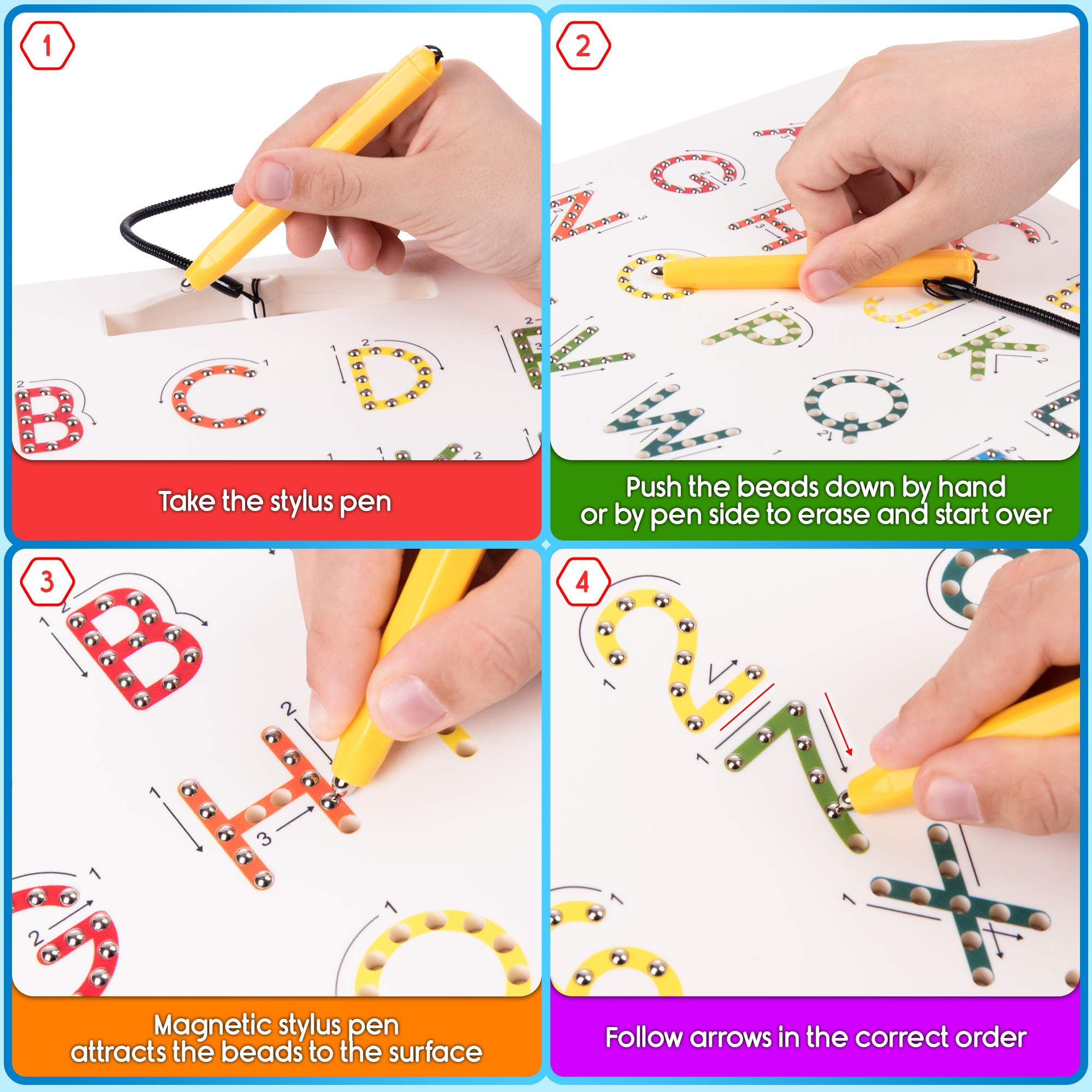 Magnetic Alphabet Tracing Board - double sided letters & numbers Magnetic Tracing Board, ABC magnets learn to write with magnetic pen, STEM toy letters learning, handwriting games, writing montessori