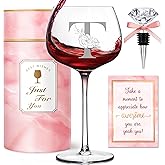 Personalized Gifts for Women - Monogrammed A-Z Wine Glass Customized Gifts, Unique Birthday Gifts for Women, Christmas Basket Gift for Her, Mom, Wife, Sister, Friend, Nurse(T)
