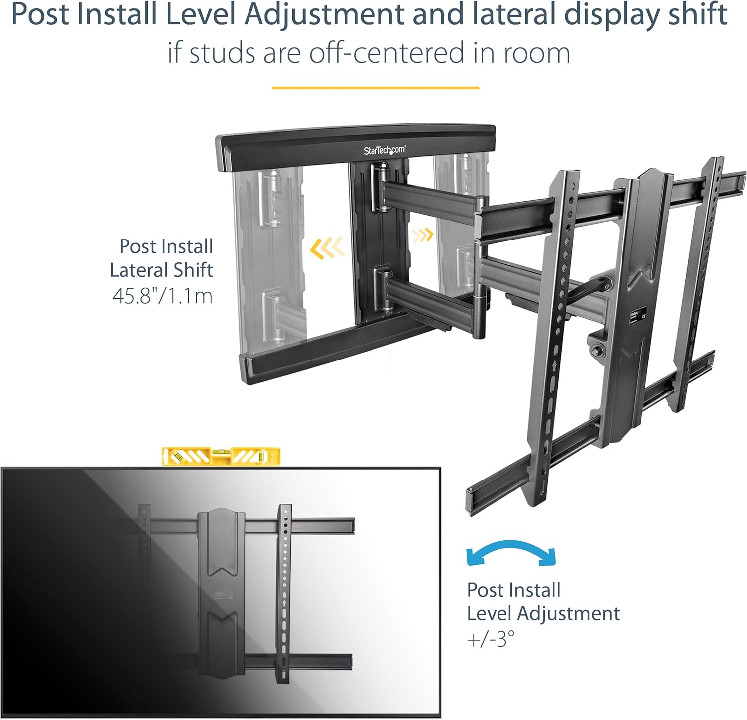 StarTech.com TV Wall Mount for up to 80 inch (110lb) VESA Mount Displays, Low Profile Full Motion Universal TV Wall Mount - Image 5