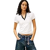 Tommy Jeans Womens Short Sleeve V Neck Polo Shirt with Contrast Collar Design