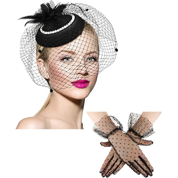 Geyoga 3 Pcs Fascinators Tea Party Hat Set Funeral Veil Hat  display picture 3