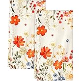 Miss Adola Flour Sack Kitchen Towels Set of 2-18x26 Cotton Dish Towels with Hanging Loop Reusable Tea Towel for Cleaning Spring Absorbent Dishcloths Cute Home Decor Housewarming, Red Flower