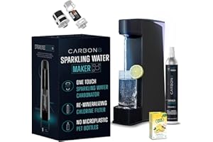 Carbon8 Sparkling Water Maker Machine - Home Soda Stream Machine, Screw-In CO2 Carbonator, Countertop Water Mineralizer, Seltzer Soda Maker Machine Dispenser - CO2 Cylinder Included - Black