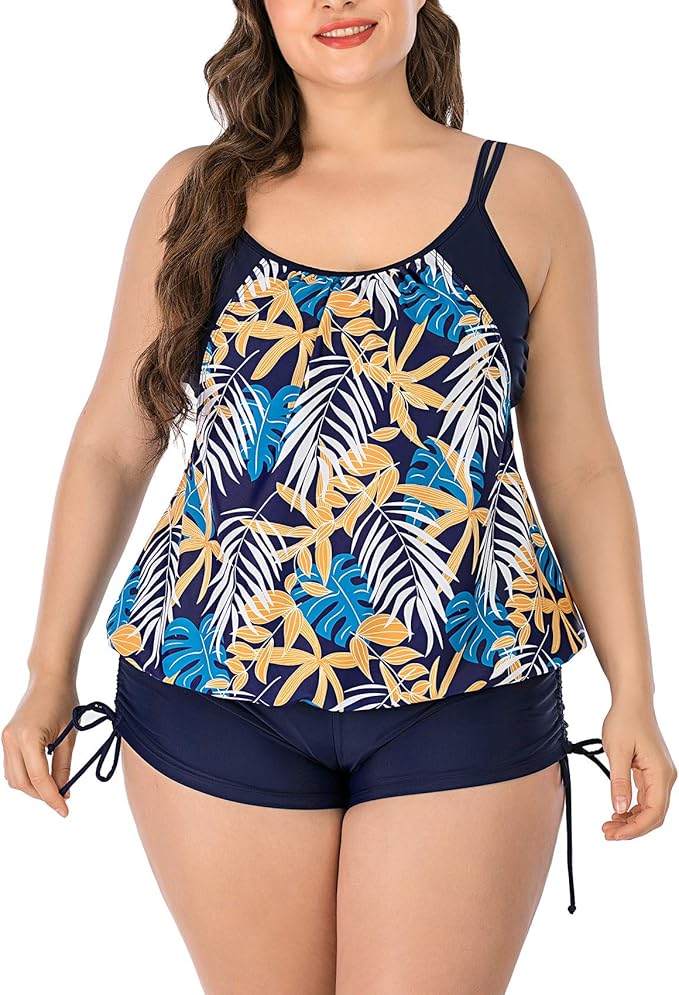 ESPRLIA Damen Plus Zweiteiliger Tankini mit Shorts Double Up Bademode