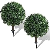 AOKIIE Set of 2 Artificial Boxwood Topiary Ball Trees for Outdoor with Ground Spike 22", UV Resistant Faux Greenery Shrubs, Fake Boxwood Plants for Indoor, Garden, Yard, Porch, Patio Decor
