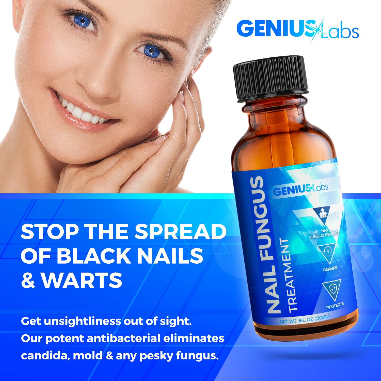 GENIUS Nail Fungus Treatment - Fungal Repair For Thick Toenails, Fingernails & Toenails, Repairs and Protects from Discoloration, Solution For Brittle and Cracked Nails 1oz : Beauty
