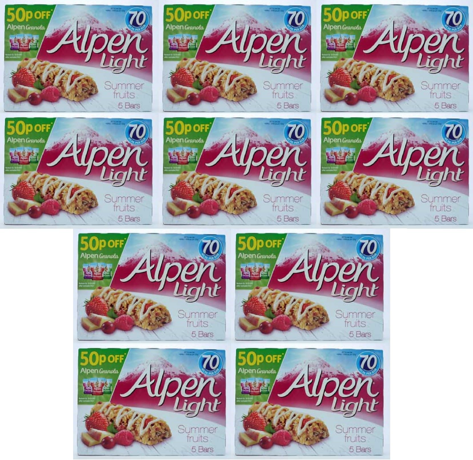 Alpen Light Summer Fruit Bars 95g, Pack of 10, 5 Bars Each