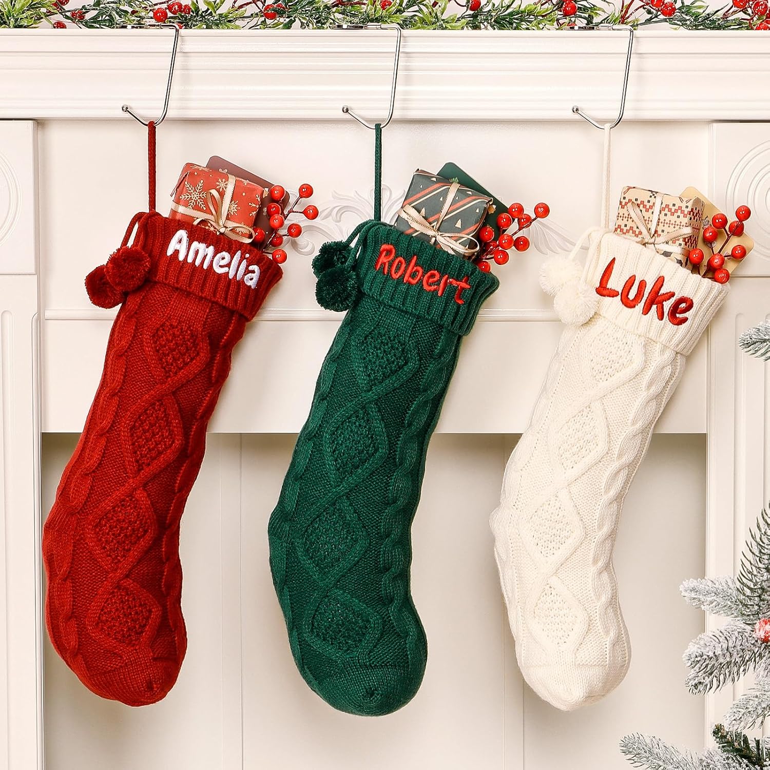 Stockings & Holders - Bemaystar Personalized Christmas Stockings - Custom Name Knitted Stockings, Large 18” Embroidered Customized Stocking, Christmas Decorations for Fireplace Xmas Tree, Gifts for Xmas(1 Pack-Burgundy)
