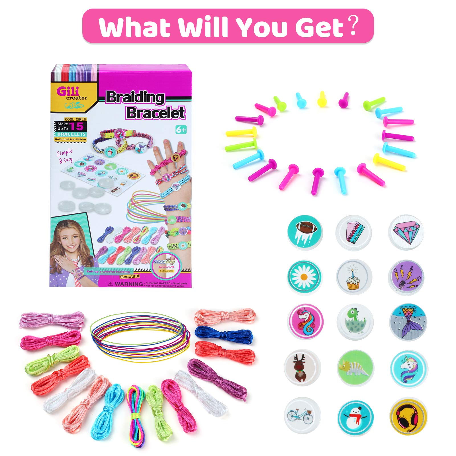 GILI Friendship Bracelets Refill Pack with 15 Latest Theme Stickers, Art and Crafts Toys for Girls Age 6, 7, 8, 9, 10, 11, 12, DIY Christmas and Birthday Gifts for 8-12 Year Old Kids and Teen Girls