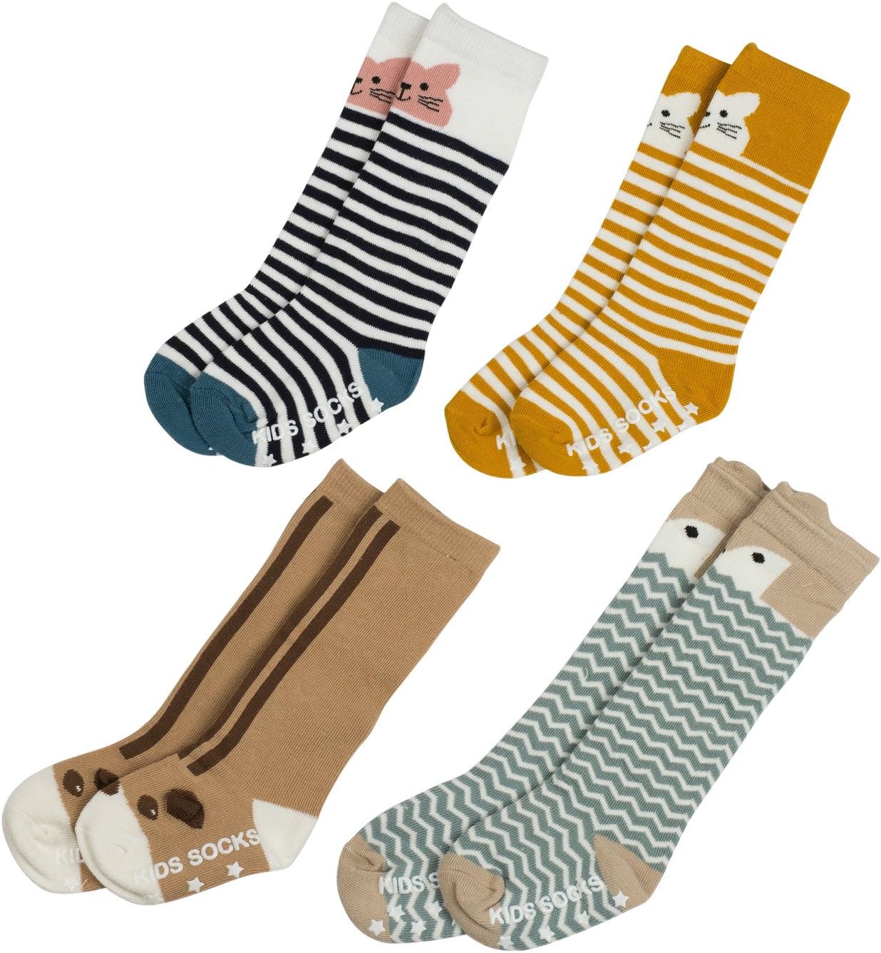 MBLC Toddler Socks Non Slip Cotton Socks Baby Boys Girls Knee High Socks 4-Pairs