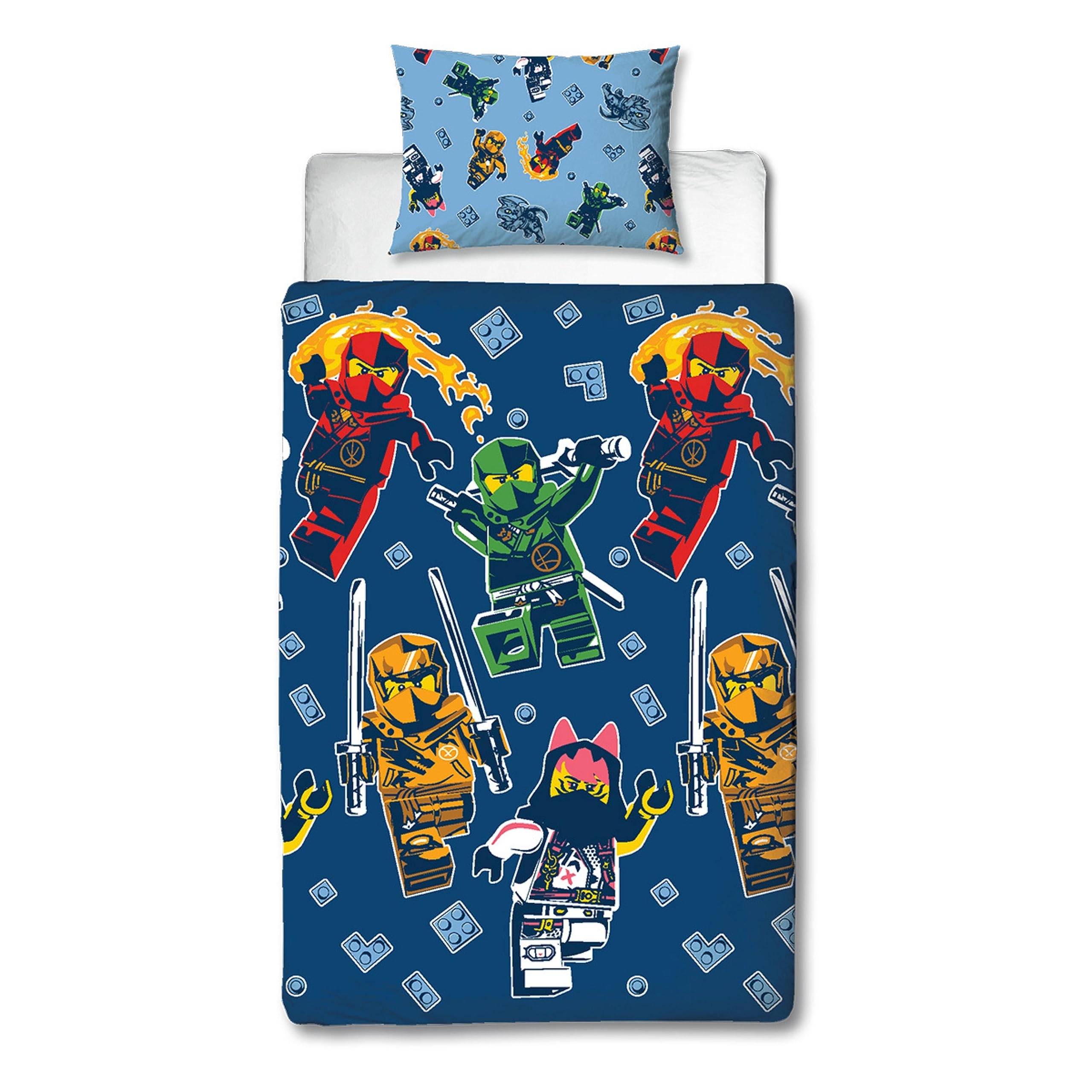 Character World Official Lego Ninjago Single Duvet Cover Set | True Design | Reversible 2 Sided Bedding Including Matching Pillow Case | Single Bed Set