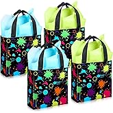 Sanwuta 24 Pieces Glow Neon Favor Bags with Tissue Paper Glow in the Dark Party Supplies No Woven Neon Birthday Gift Goody Candy Bags for Kids Adults Party Decoration (7.9x3.2x7.9 Inch)