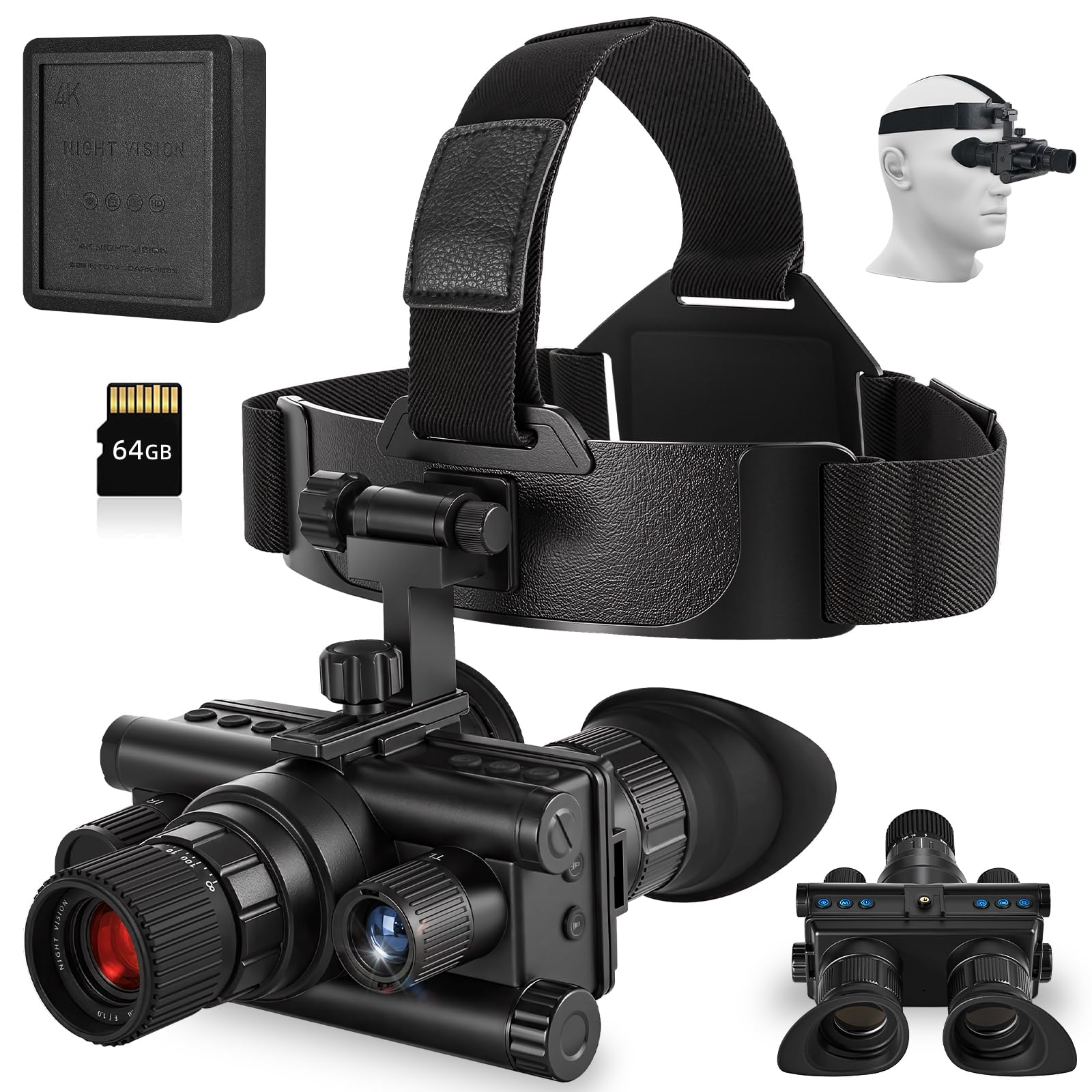 Photo 1 of 4K Night Vision Goggles with 8X Zoom & Manual Focus - Helmet-Mountable HD Infrared Binoculars for Hunting Camping Surveillance, 64GB SD Card Included, USB-C Rechargeable (12 Hour Battery Life)