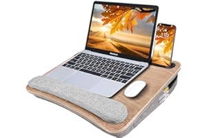 Lap Desk Laptop Bed Table: Home Office Portable Computer Lapdesk with Soft Cushion and Storage Bag - Wood Wide Writing Padded