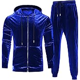 LecGee Mens Tracksuit Long Sleeve Full Zip Velour Hoodie Jacket Jogger Sweatpants Casual Velvet Sweatsuits Set M-3XL