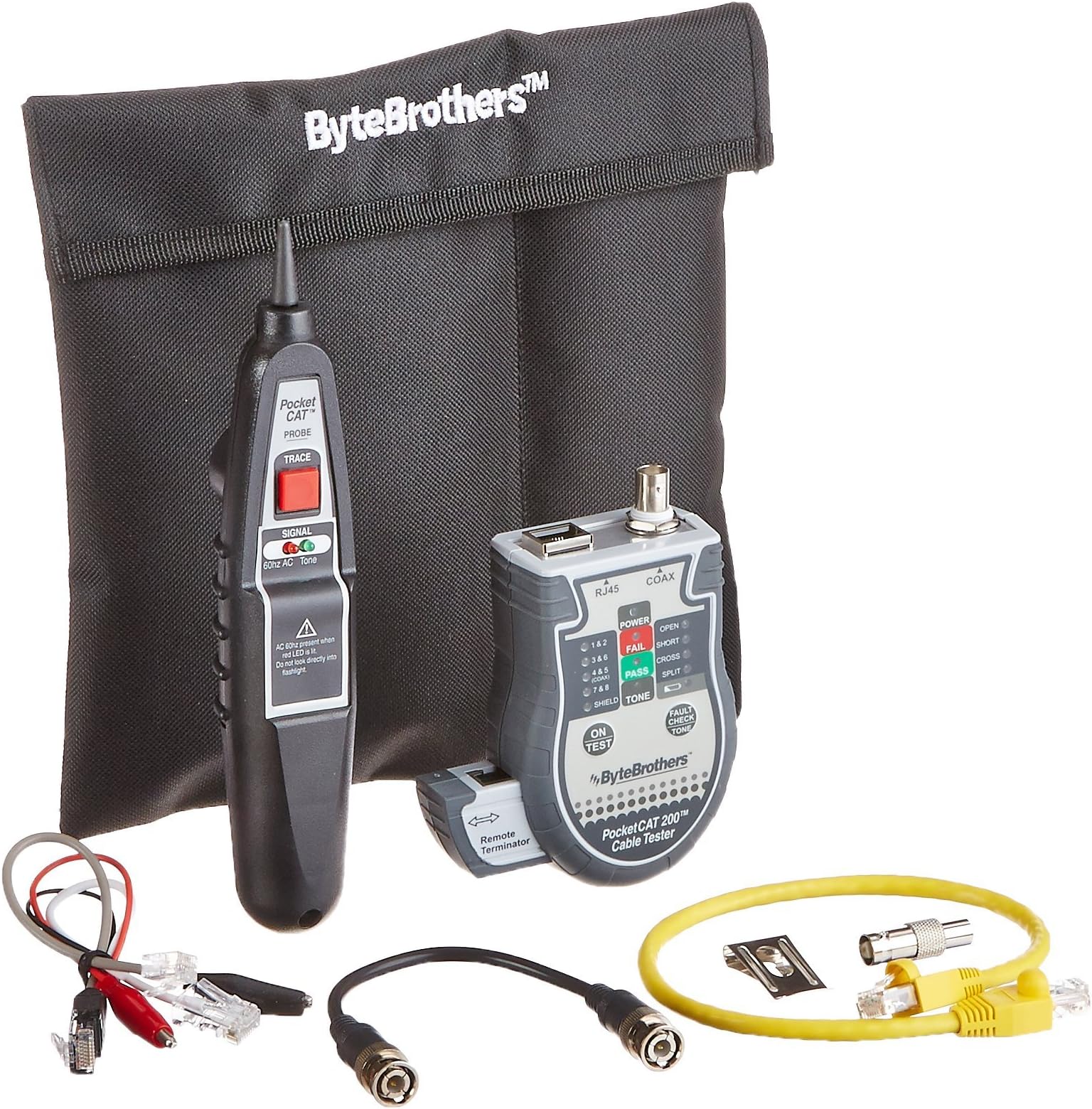 Triplett Byte Brothers Pocket CAT LAN Tester with Inductive Tone Probe for RJ45 CAT5 CAT6 & Coax Cables - Performs TIA568 Tests on CAT5/6 Network Cables with Instant Pass-Fail Results -(CTX200P)