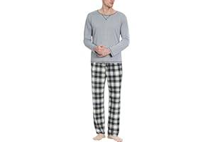 YIMANIE Men's Pajamas Set Soft Cotton Long Sleeves and Pajamas pants Classic Sleepwear Lounge Set
