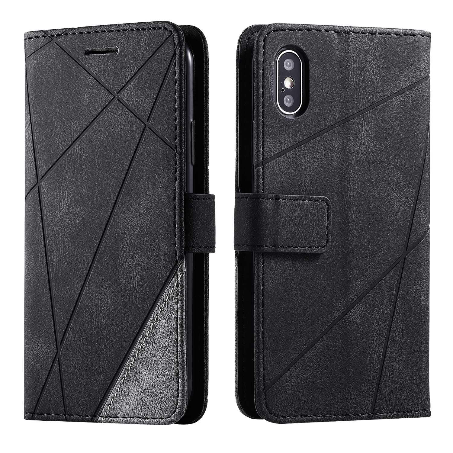 SONWO Case for iPhone X/iPhone Xs Case, Premium Leather Flip Wallet Case Magnetic Closure Card Slots Kickstand Phone Case for iPhone X/iPhone Xs, Black