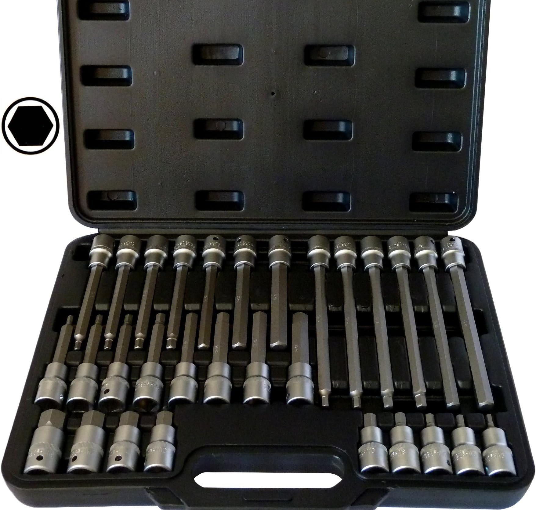 SYTO24, 30pcs hexagon hex socket bit set, 5-19mm, (S2-steel, +15% hardness compared to Cr-V