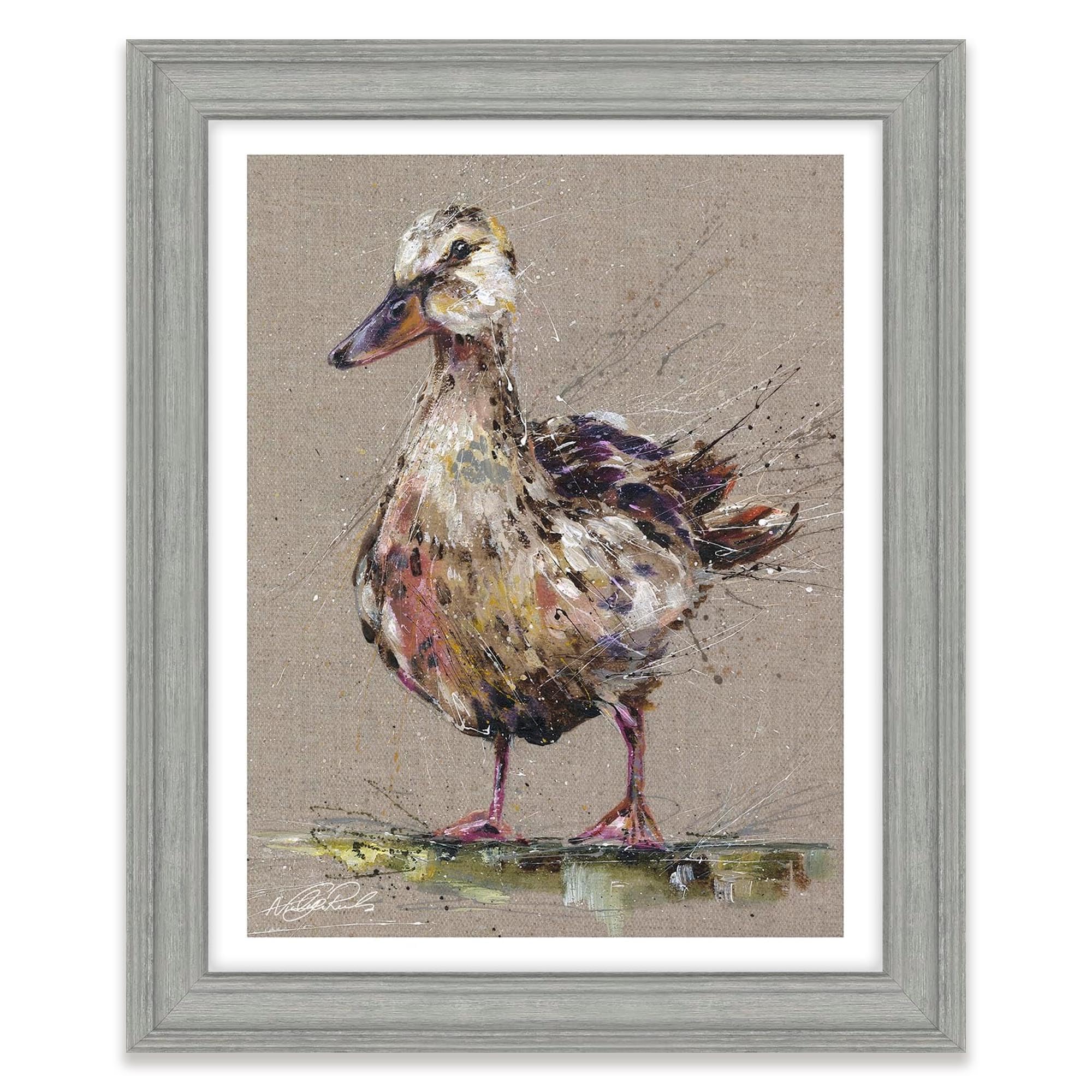 Artko Mallard Duck Framed Print Wall Art - Animal Themed Home Decor - Nicola Jane Rowles Artwork - Ready to Hang 'Daisy Duck' Painting - 35 x 29cm